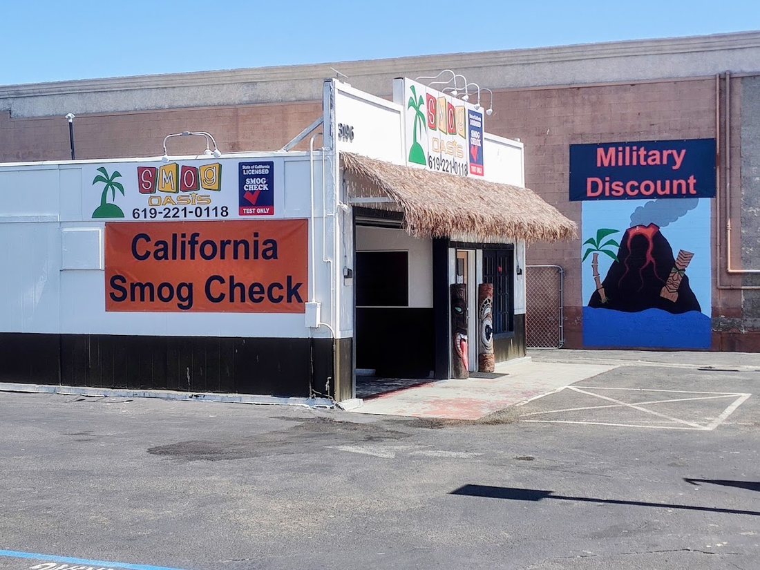 The Smog Oasis building with its California Smog Check sign